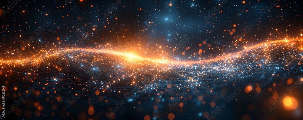 Wall mural abstract digital wave of glowing particles and luminous light trails creating a dynamic interconnect