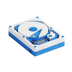 A blue and white computer hard drive isolated on transparent background