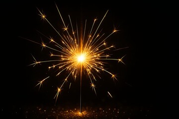 Obraz premium Bright sparkler exploding with golden light against a dark background