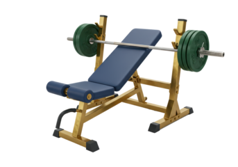 Isolated incline bench press with barbell and weight plates, fitness gym equipment