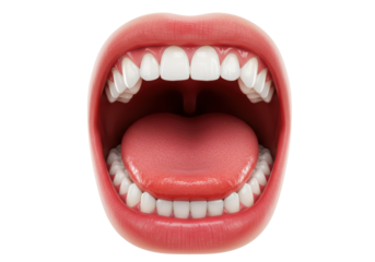 Isolated open human mouth with tongue and teeth, a vibrant depiction of the oral cavity