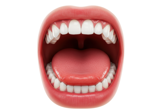 Isolated open human mouth with tongue and teeth, a vibrant depiction of the oral cavity
