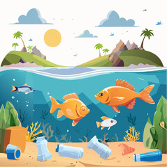 Naklejka premium Ocean Pollution Plastic Waste Threatening Marine Life