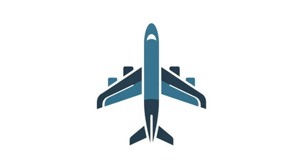 Illustration of a blue airplane taking off, , symbolizing travel, tourism, and the aviation industry with a modern design