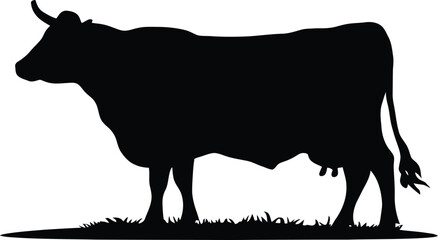 High Resolution Cow Silhouette Illustration – Black and White Vector Art, cow on a white background