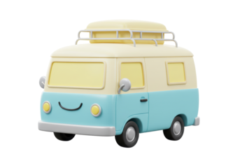 Isolated retro van with luggage carrier for traveling, camping on vacation, adventure trip
