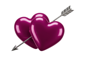 Isolated Shiny Magenta Hearts Pierced with Cupid's Arrow for Valentine's Day Art
