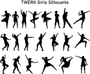 Collection of Dancing Women Silhouettes in Various Poses Against a White Background silhouette This