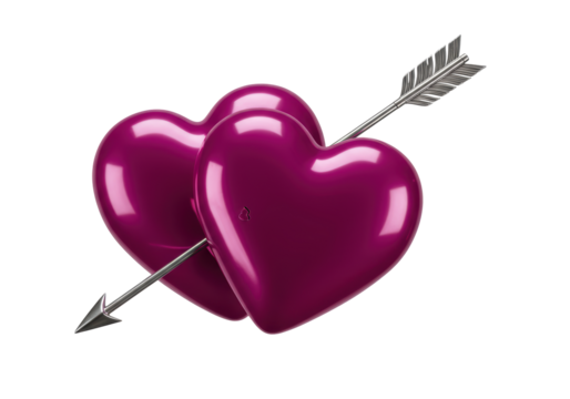 Isolated Shiny Magenta Hearts Pierced with Cupid's Arrow for Valentine's Day Art - Powered by Adobe