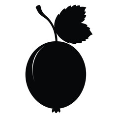 Black silhouette of a gooseberry with leaf and stem simple design