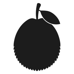 Black Silhouette of a Jackfruit with Stem and Leaf Illustration