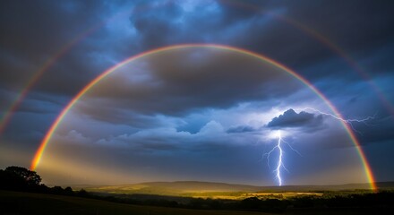 Majestic Rainbow Arch with Dramatic Lightning Storm.