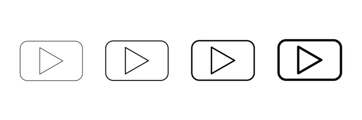 Play button rectangular outline simple minimal interface symbol control navigation arrow multimedia direction abstract icon vector illustration.