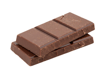 Isolated chocolate bars stacked for dessert or snack, brown color, stacked pieces, sweet treats