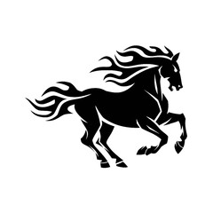 Powerful black silhouette of a galloping horse