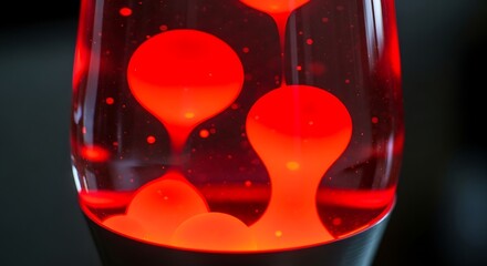 Red Lava Lamp with Wax Droplets Closeup.