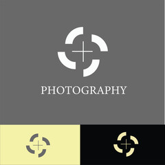 Modern abstract circular crosshair logo design with the word photography