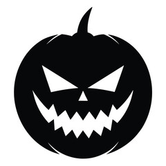 Spooky Halloween Pumpkin Silhouette with Evil Face and Sharp Teeth