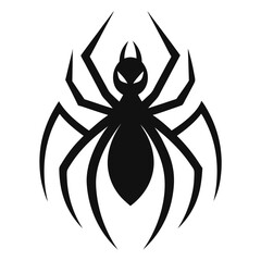 Black Spider Silhouette with Sharp Legs and Antennas on White Background