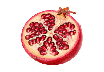 Isolated Pomegranate Cut in Half Showing Seeds, Fresh Fruit, Healthy Food Close Up