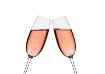 Isolated Rose pink champagne, glasses clinking in celebration of party, toast, romance