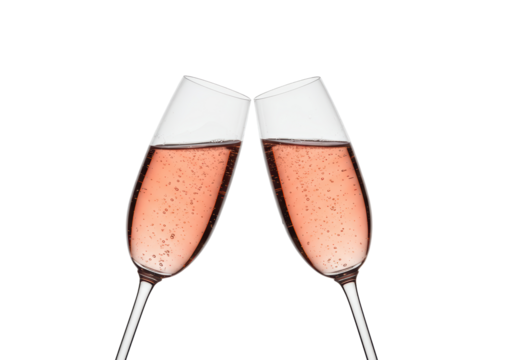 Isolated Rose pink champagne, glasses clinking in celebration of party, toast, romance