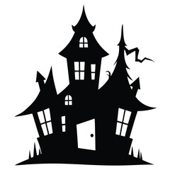 Spooky Haunted House Silhouette for Halloween Decorations and Graphic Design