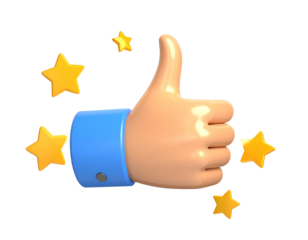 3D Thumbs Up with Golden Stars PNG