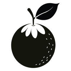 Stylized Black and White Fruit Illustration with Leaf and Petals