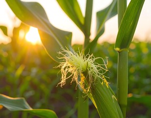 Corn tassel at sunset