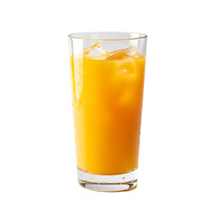 Refreshing vibrant orange juice with ice cubes in a tall glass, perfect for a healthy lifestyle boost.