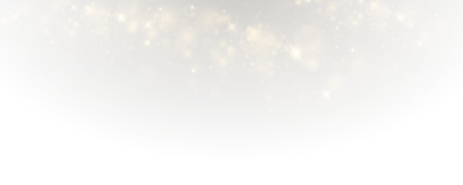 Christmas glowing bokeh confetti light and glitter texture overlay for your design. Festive sparkling gold dust png. Holiday powder dust for cards, invitations, banners, advertising.	
