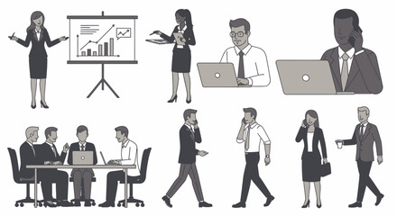 Business Professional Illustration Collection in Formal Corporate Attire