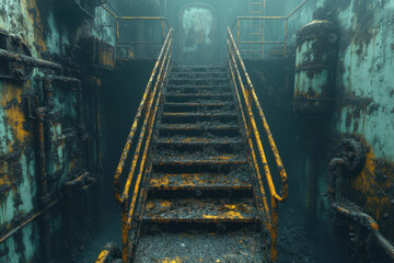 Ship's stairs lead to the water.