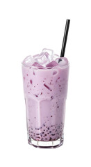 Refreshing purple taro milk tea with tapioca pearls and ice, perfect for summer refreshment and cafes