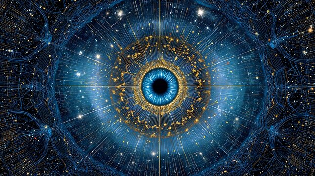 Business Vision Mind Map Abstract Cosmic Eye At Center Radiating Glowing Paths Into Stars Symbolizing Strategy Foresight Direction Futuristic 