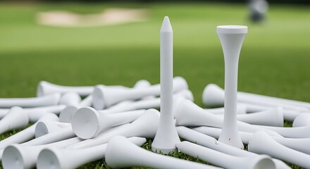 Pile of White Golf Tees on Green Grass.