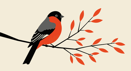 Obraz premium Bird on a Branch with Berries 