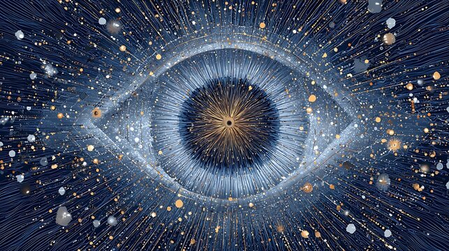 Business Vision Mind Map Abstract Cosmic Eye At Center Radiating Glowing Paths Into Stars Symbolizing Strategy Foresight Direction Futuristic 