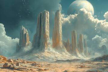 Moon illuminating desert landscape.