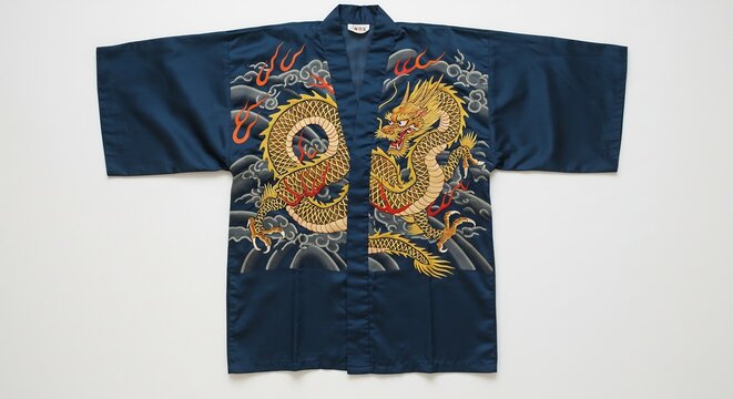 紺色羽織 龍刺繍 鮮やか 躍動感 豪華 伝統的. AI Generated