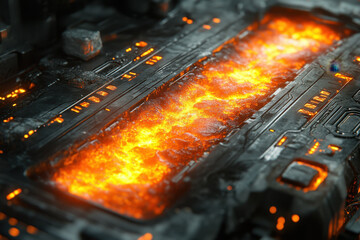Fire burning in metal structure.