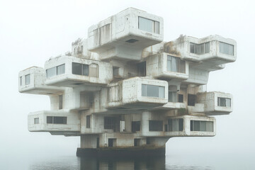 "Floating building on water"