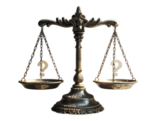 Angled Justice Scales with Decision Symbols PNG