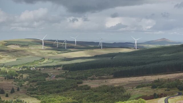 Wind Farm from a drone, Roxburghshire, Roxburgh, Southern Uplands, Scotland