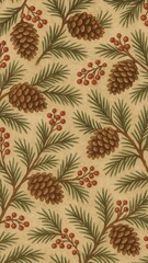 Obraz premium [vintage aesthetic christmas pinecone wallpaper]