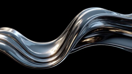 Obraz premium Abstract Metallic Wave on Black Background, 3D Render.
