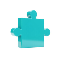 Single cyan jigsaw puzzle piece isolated PNG with Transparent Background