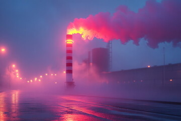 Smoke billowing from factory chimney.