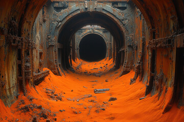 Orange sand-filled tunnel.